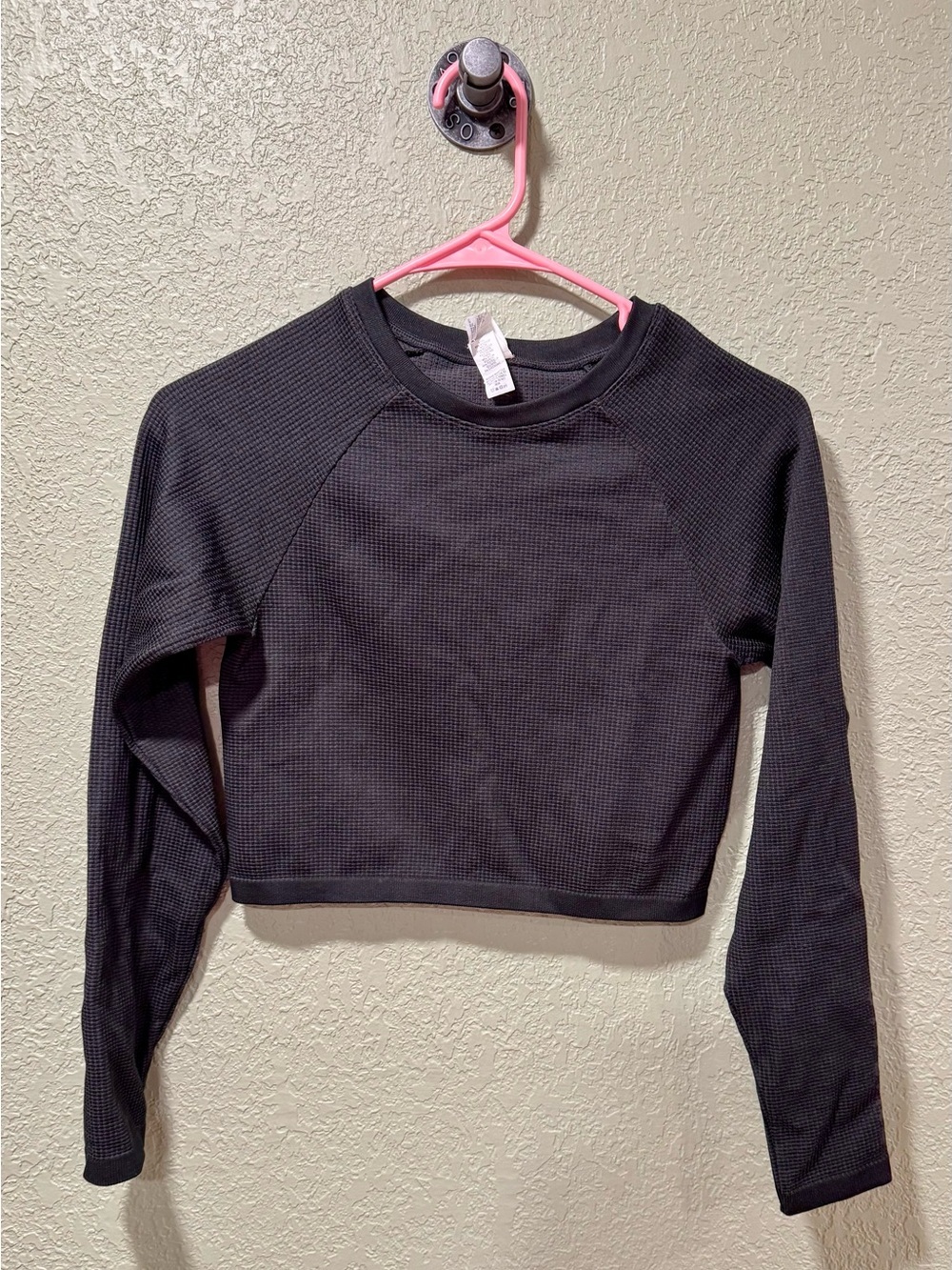 aerie Black Long-Sleeve Waffle Crop Top M